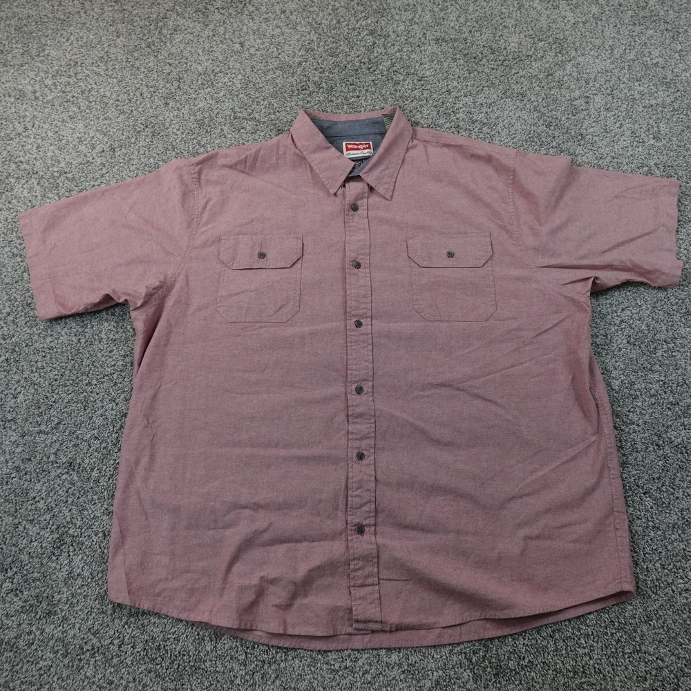 Wrangler Shirt Mens 2XL Red Chambray Comfort Flex Short Sleeve Button Up Work